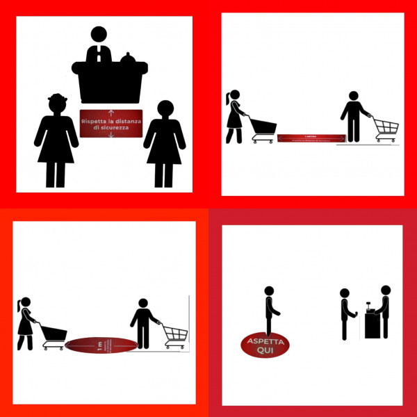 Adesivo segnaletico per pavimento RISPETTA DISTANZA - FRECCIA