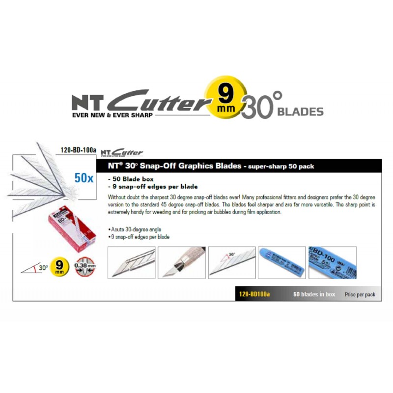 NT Cutter 120-BD-100, lame grafiche NT 30º Snap-Off Super Sharp