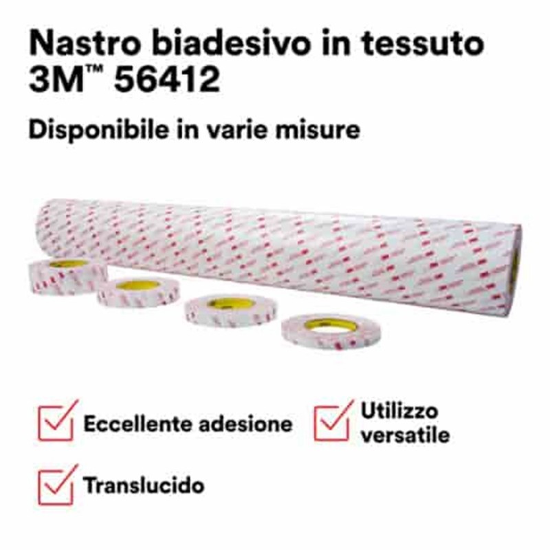 Nastro biadesivo in tessuto 3M 56412, Transparent, 25 mm x 50 m