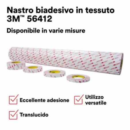 Nastro biadesivo in tessuto 3M 56412, Transparent, 25 mm x 50 m