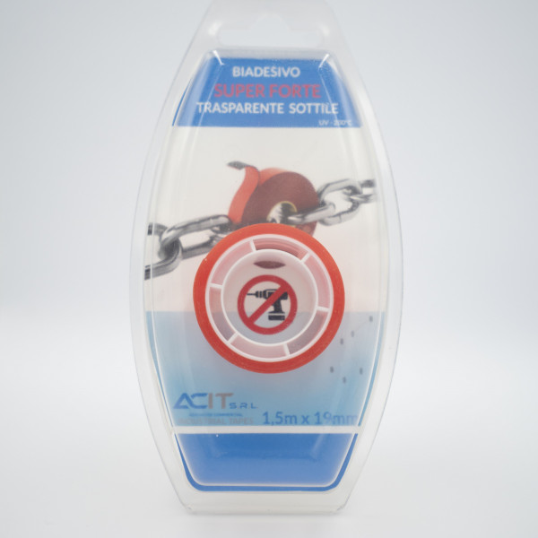 Blister Biadesivo Super Forte Trasparente Sottile - 1,5mt x 19mm