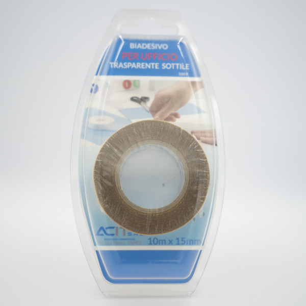 Blister Biadesivo Per Ufficio Trasparente Sottile - 10mt x 15mm